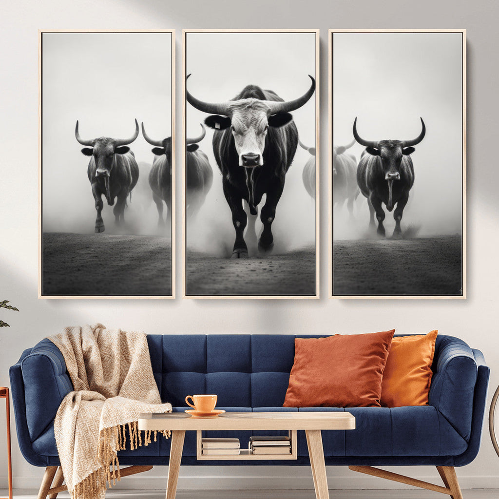 Texas Longhorn Wall Art Canvas Print, Framed Speckled Cow