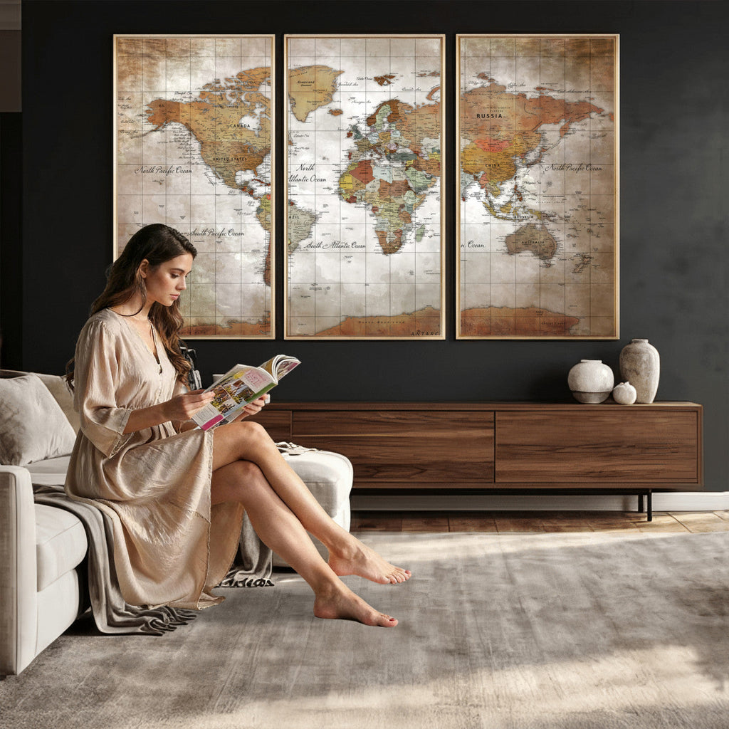 Vibrant Watercolor World Map Canvas Wall Art | Framed Travel Map