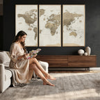 Detailed World Map Wall Art Canvas Print