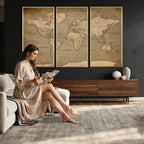 Dark World Map Canvas Print | Framed Travel Map Wall Art