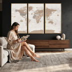 Framed Large World Map Canvas Print for Office Decor
