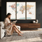 Pastel Colors World Map Wall Art Canvas Print