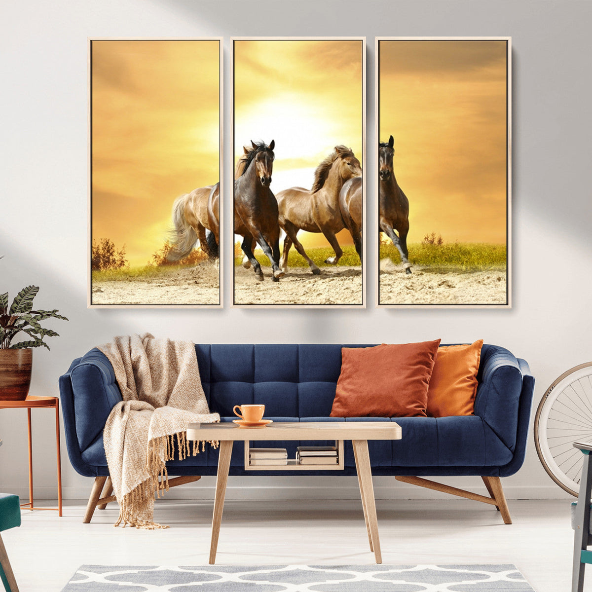 Wild Horses Wall Art Canvas Print, Framed Galloping Herd