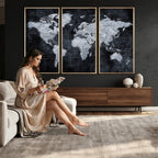 Black World Map Canvas Print | Detailed Map for Couples and Anniversary Gift