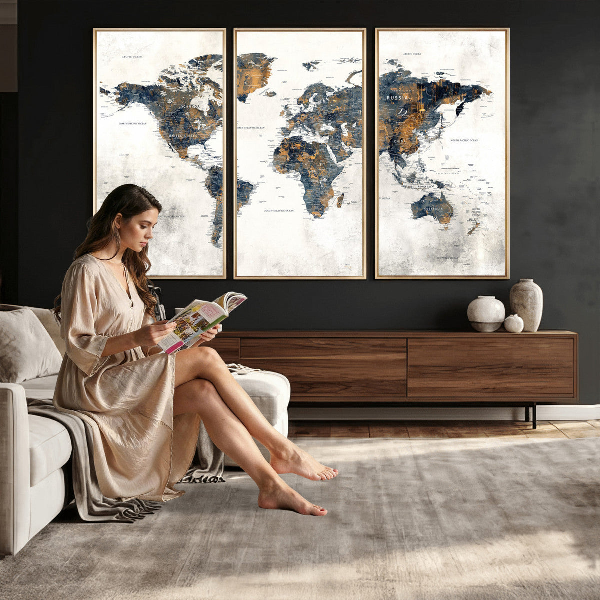 World Map Wall Art Canvas Print for Office Wall Decor