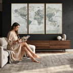 Neutral Vintage World Map Canvas Wall Art Print, Classic Map Artwork