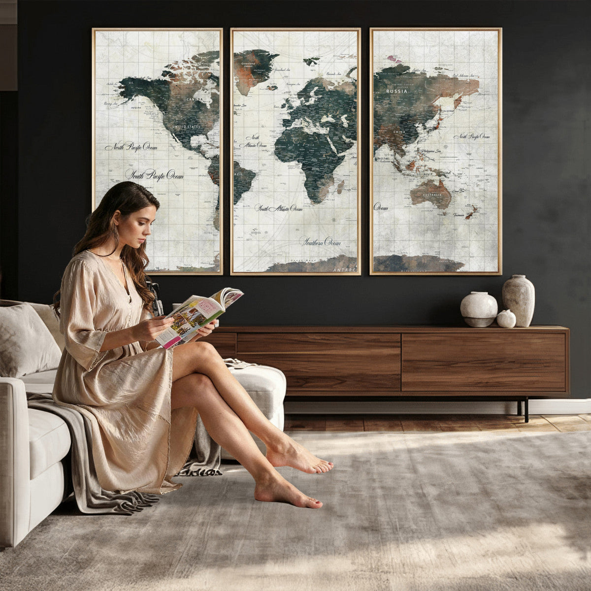 World Map Canvas Print | Framed Travel Map Wall Art for Couples