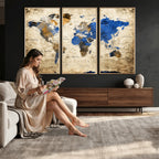 World Map Canvas Print | Colorful Abstract Travel Map, Framed Wall Art