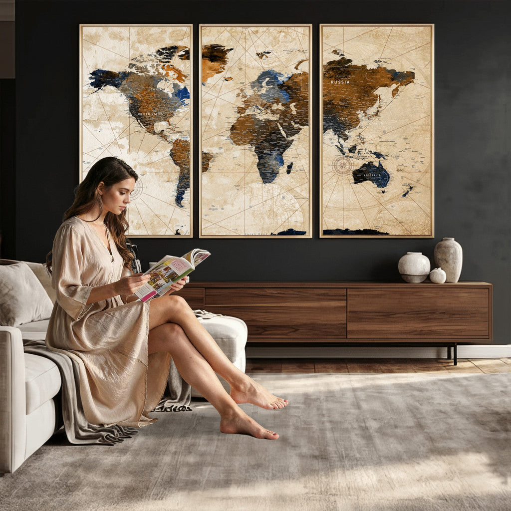 World Map Canvas Art Print | Framed Travel Map Wall Art