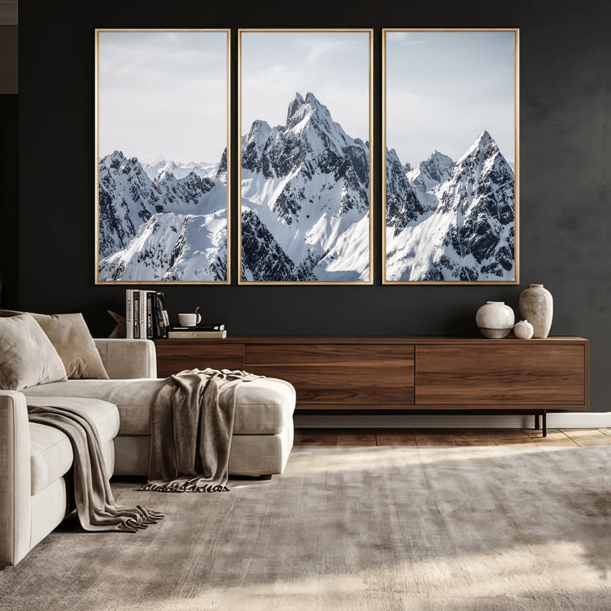 Snowy Mountain Range Canvas Print, Alpine Peaks Landscape Wall Art