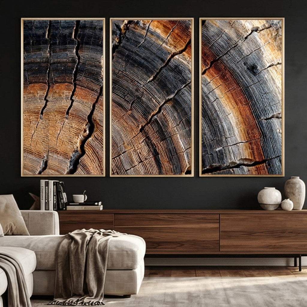 Abstract Tree Ring Wall Art Print, Natural Rustic Wood Grain Canvas