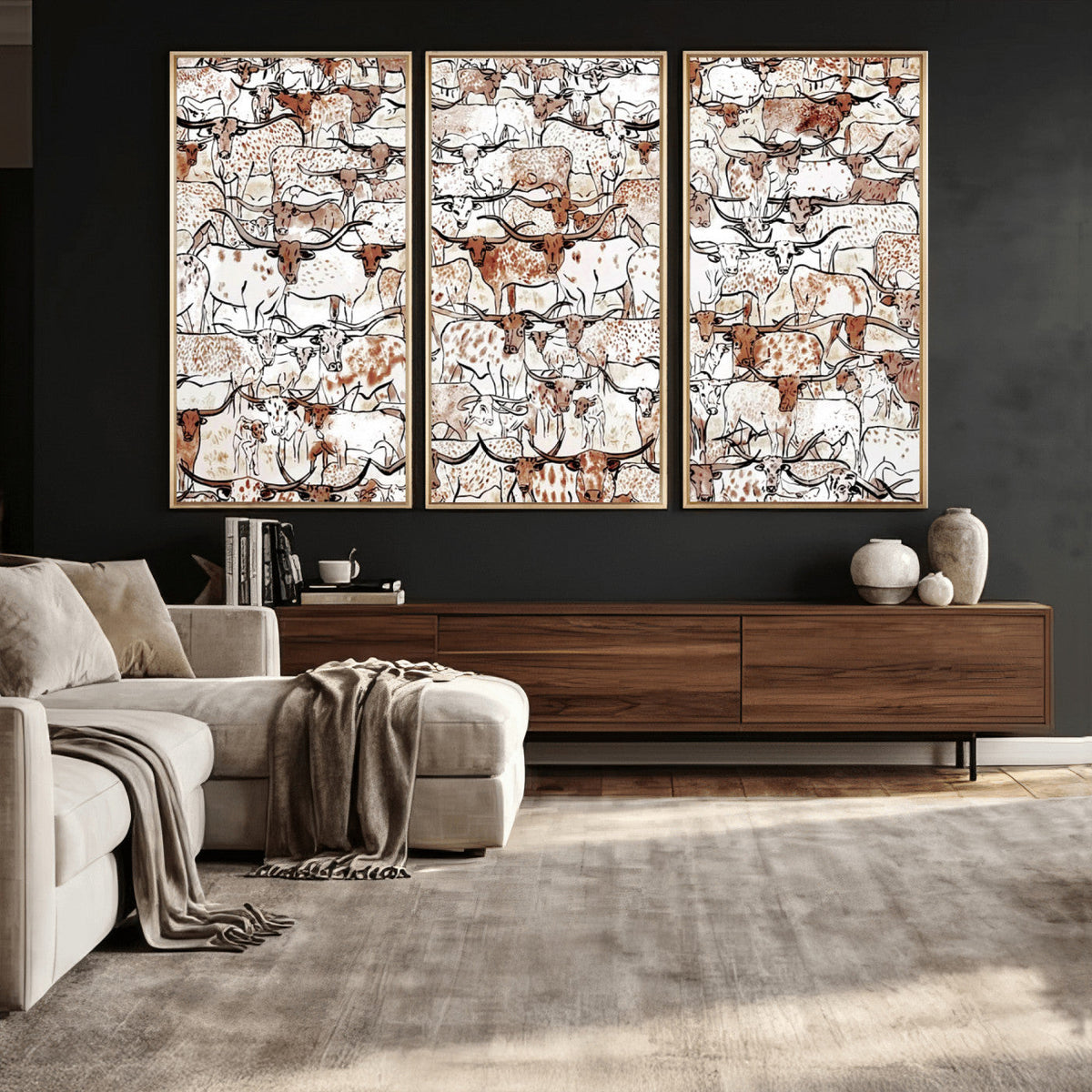 Abstract Longhorn Herd Wall Art Canvas Print