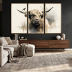 Abstract Highland Cow Wall Art Canvas Print, Rustic Farm Cattle Portrait