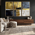 Gold Navy Abstract Wall Art Canvas Print, Modern Luxury Geometric Art for Living Room and Office