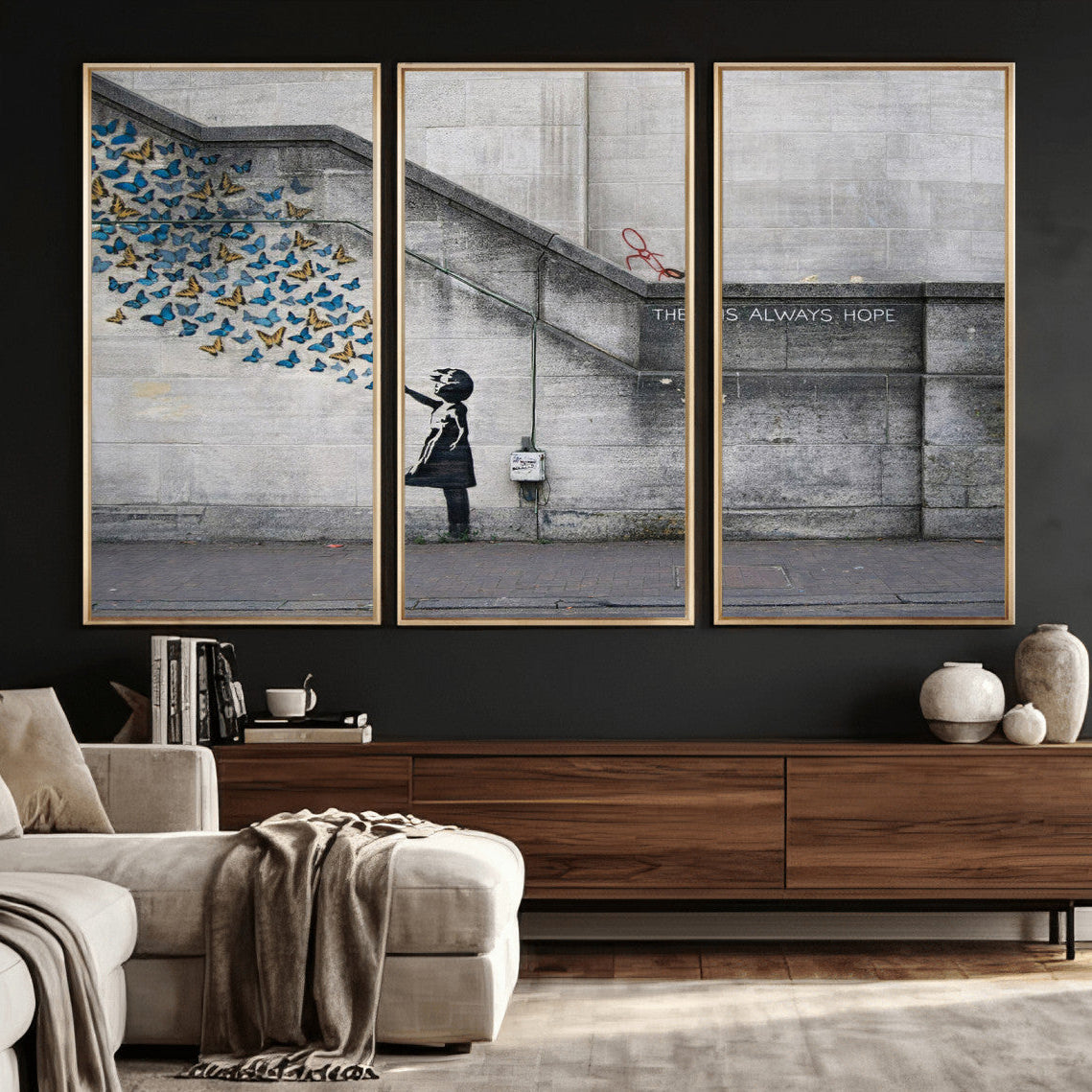 Banksy Girl with Butterflies Street Art Wall Art Canvas Print