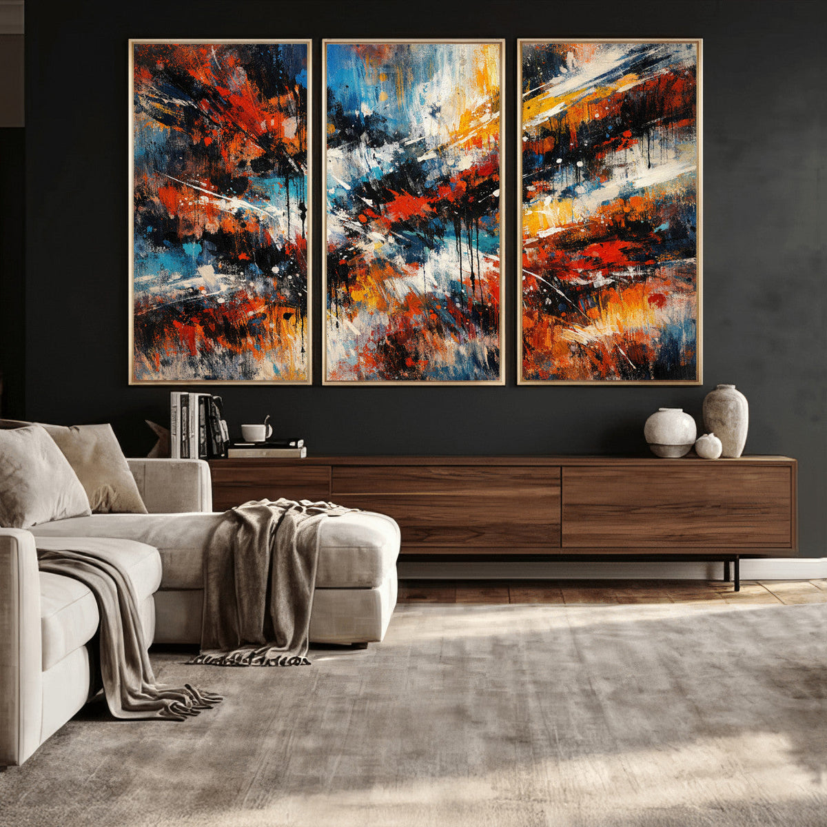 Lyrical Abstract Wall Art Canvas Print, Orange Blue Abstract