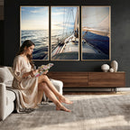 Sailboat Wall Art Canvas Print, Ocean Sunset Sailing Framed Artwork