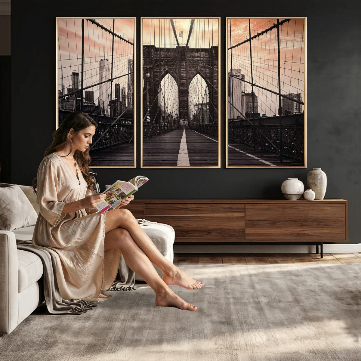 Brooklyn Bridge Canvas Wall Art, New York City Skyline Photography