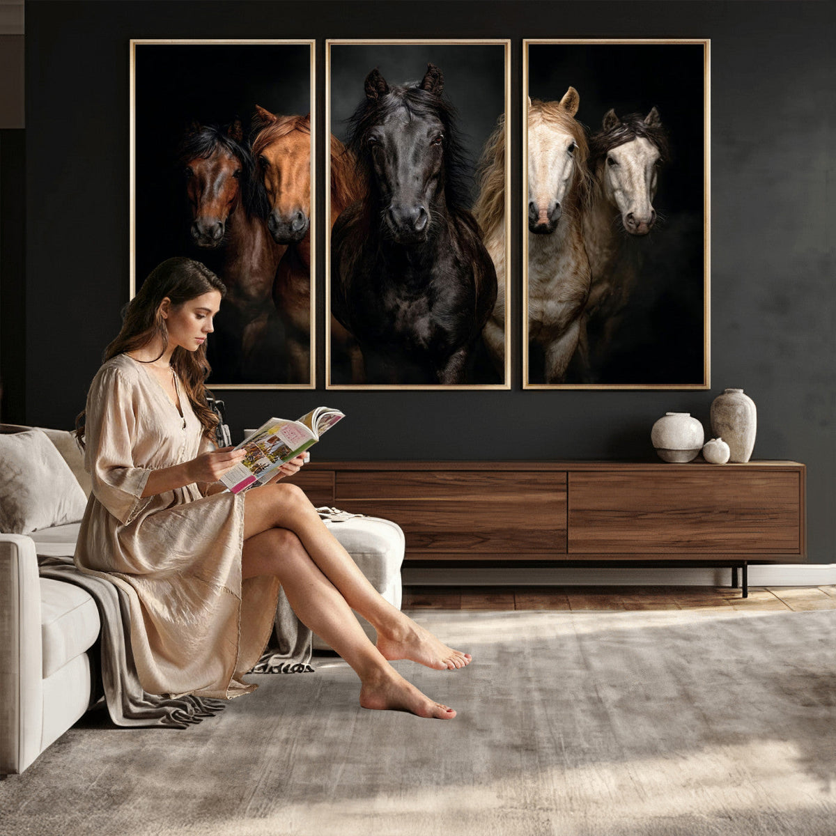 Horse Wall Art Canvas Print, Wild Horses Portrait Photography, Rustic Ranch Decor