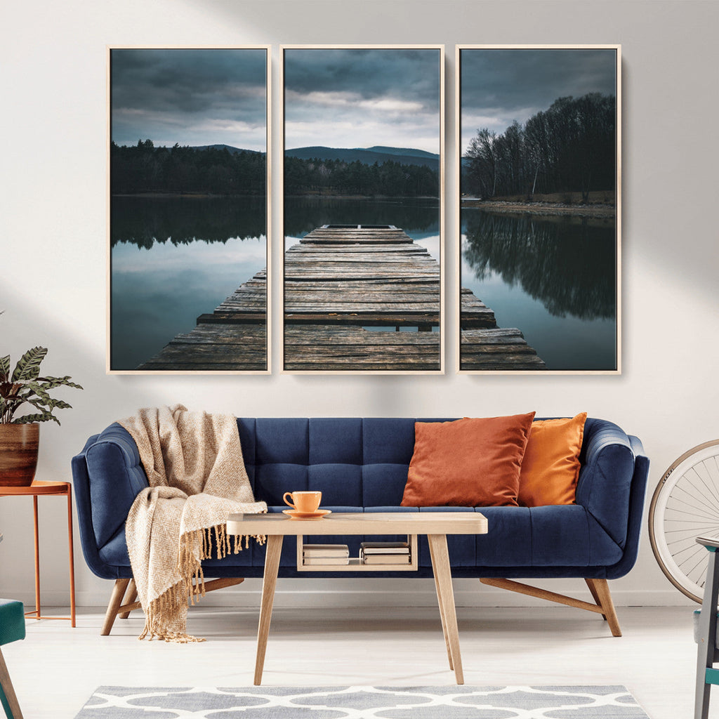 Wooden Bridge Near Lake Wall Art Canvas Print