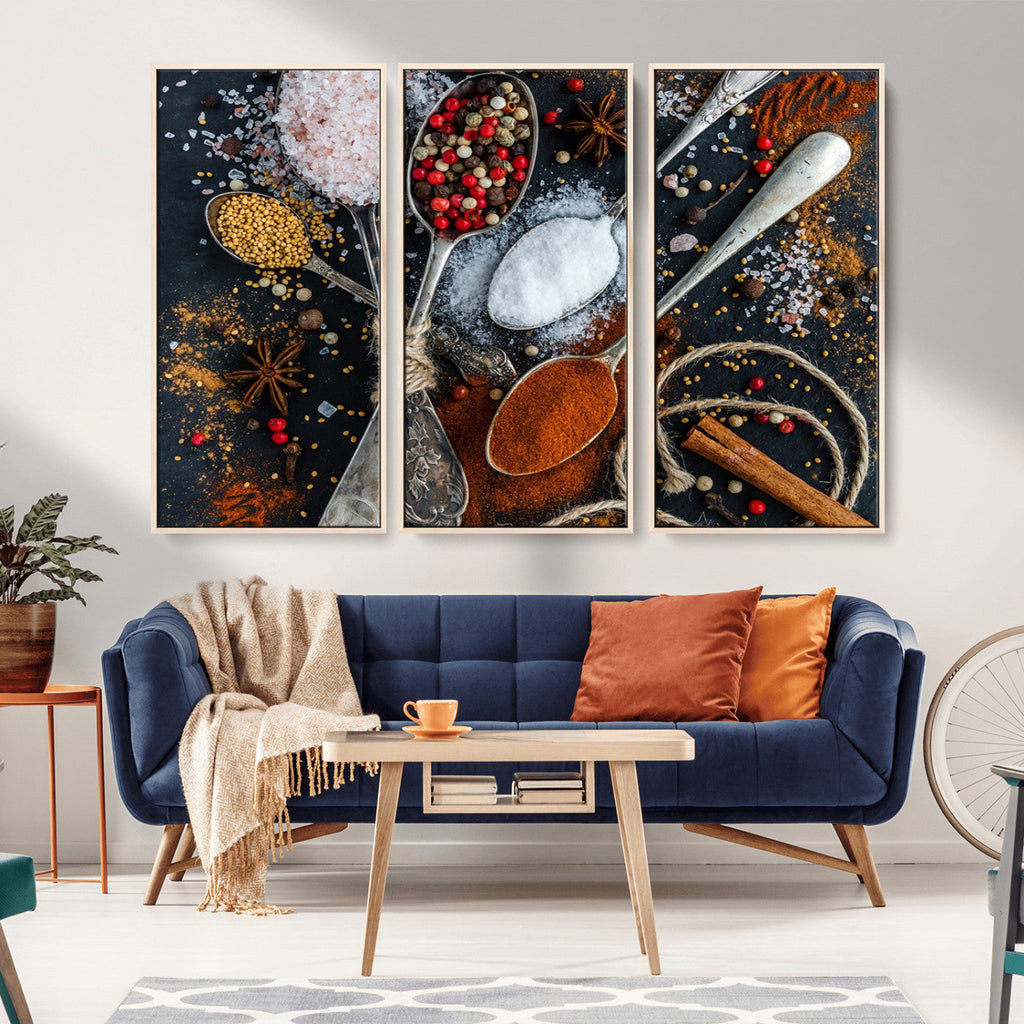 Spices and Seasonings Canvas Wall Art | Colorful Triptych Kitchen Decor