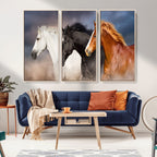Animal Wall Art Three Horses Farmhouse Art Canvas Print