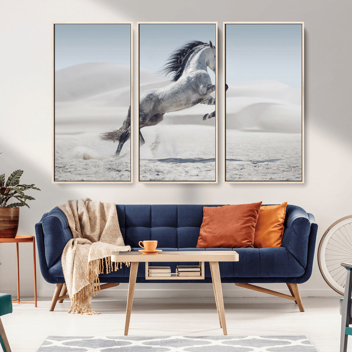 Prancing Horse Desert Large Wall Art Canvas Print, Majestic Horse Animal Artwork