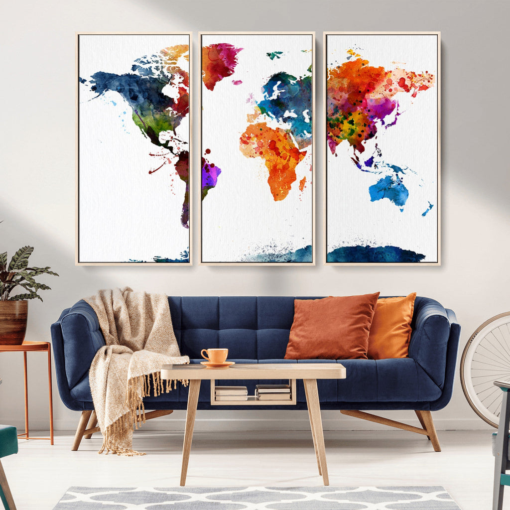 Bold Colorful World Map Canvas Print | Detailed Map of the World Wall Art