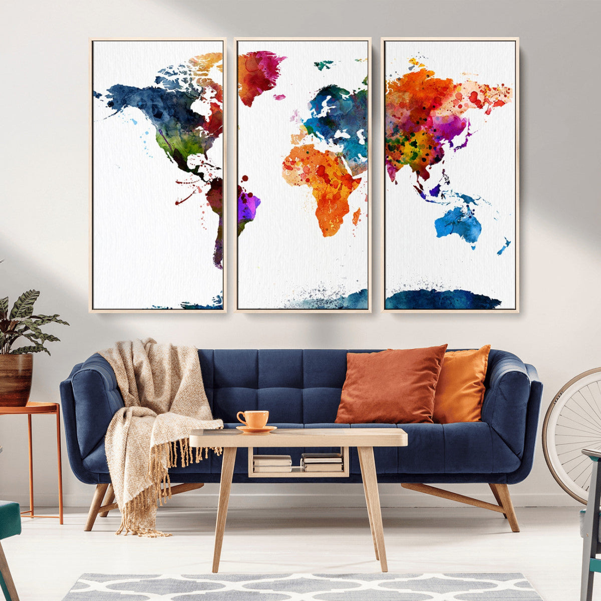 Bold Colorful World Map Canvas Print | Detailed Map of the World Wall Art