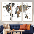 Modern Metallic World Map Canvas Wall Art | Framed Contemporary World Map Print