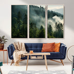 Misty Forest Wall Art Premium Canvas Print, Foggy and Serene Atmosphere