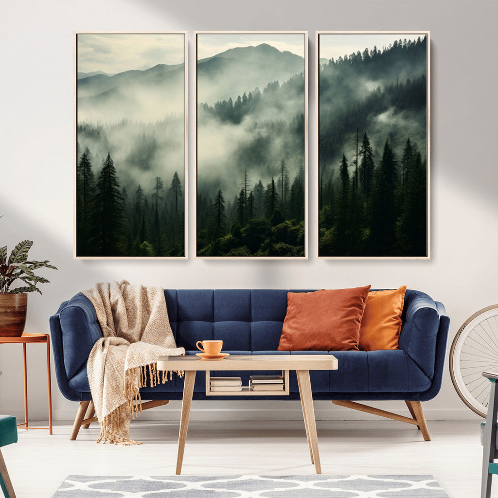 Captivating Misty Forest Wall Art Premium Canvas Print, A Foggy and Serene Atmosphere