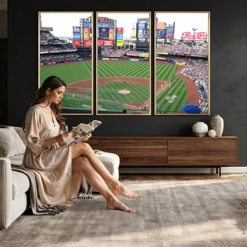 New York Mets Baseball Team Print, Citi Field Baseball Stadium Wall Art