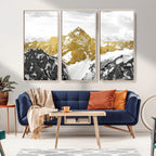 Gold Abstract Mountains Wall Art Print on Canvas, Nature Wall Art Print
