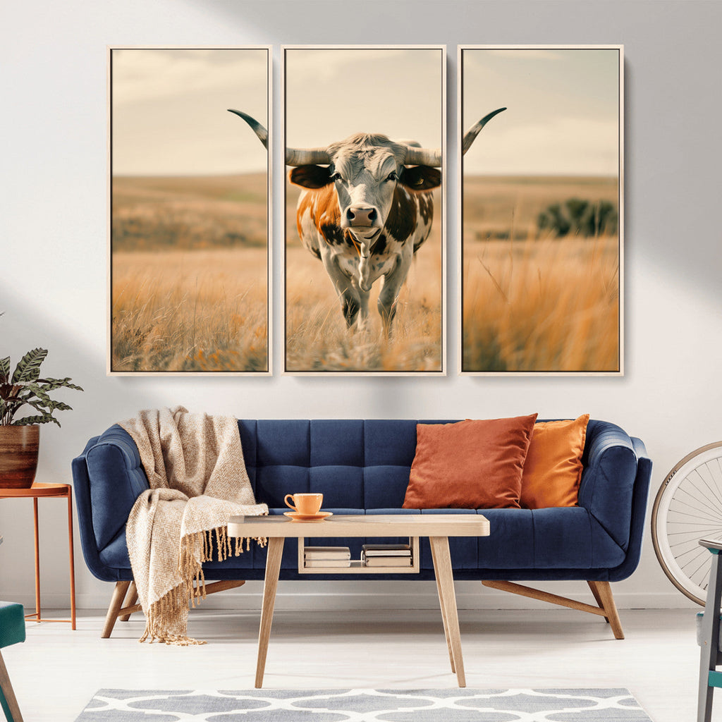 Texas Cow Wall Art Canvas Print for Farm House Wall Decor