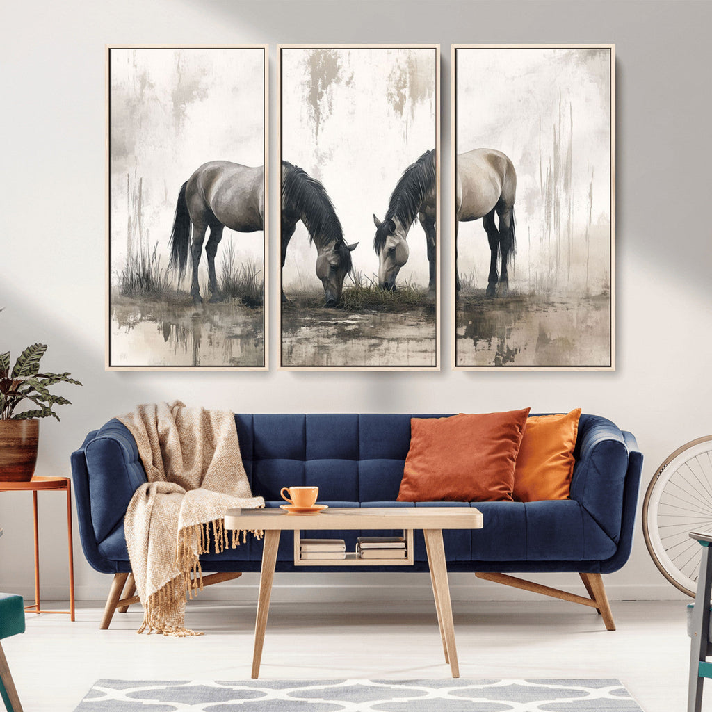 Chinese Ink Style Vintage Horses Wall Art Canvas Print