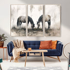 Chinese Ink Style Vintage Horses Wall Art Canvas Print