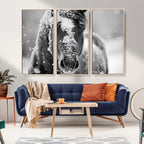 Black and White Horse Winter Wall Art, Ready to Hang