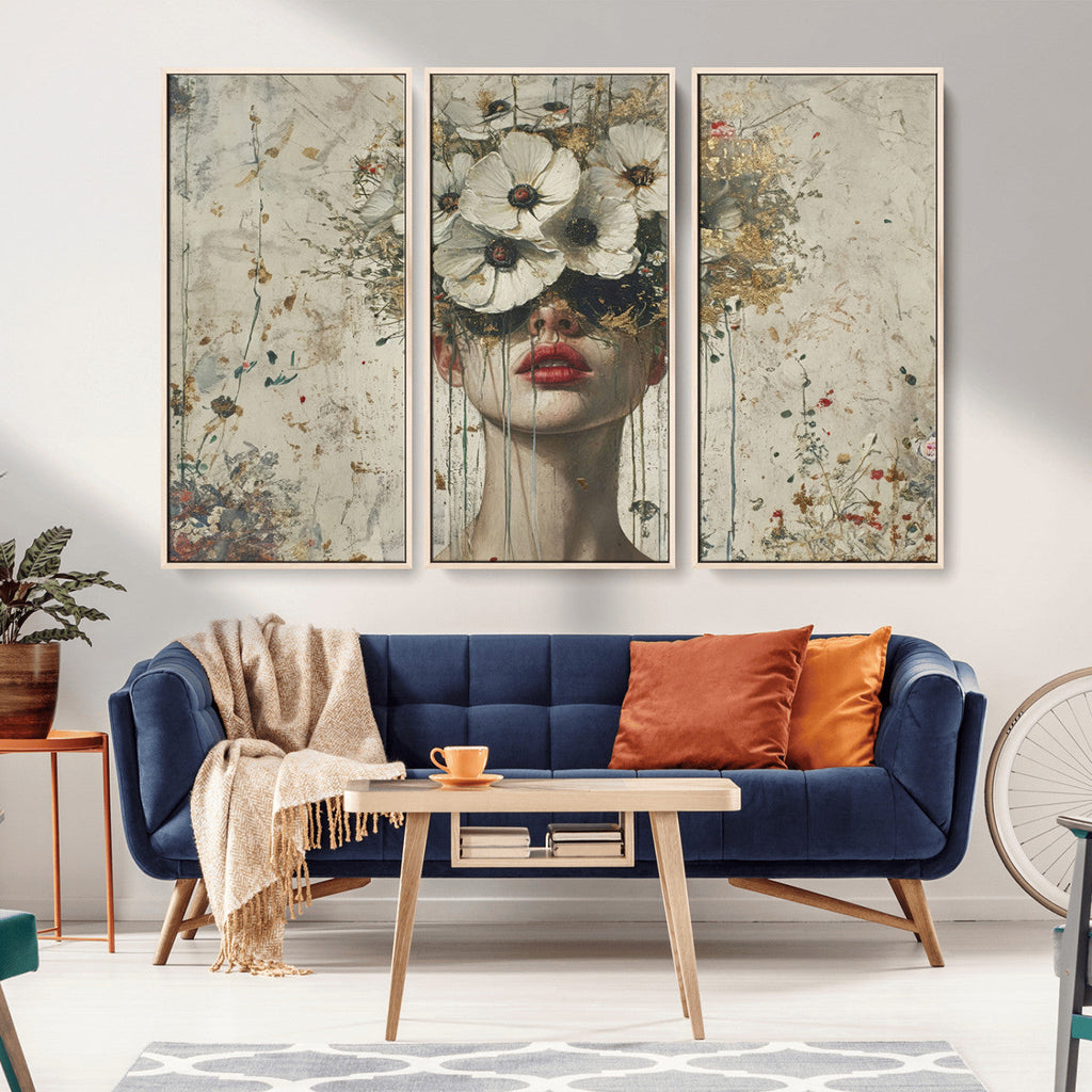 Abstract Floral Women Pastel Wall Art Canvas Print