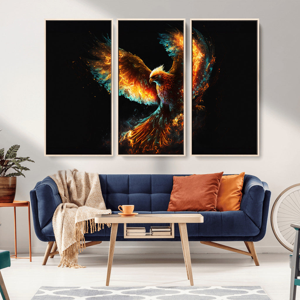Fiery Phoenix Canvas Print | Ready to Hang Wall Art | Bold Fantasy Decor