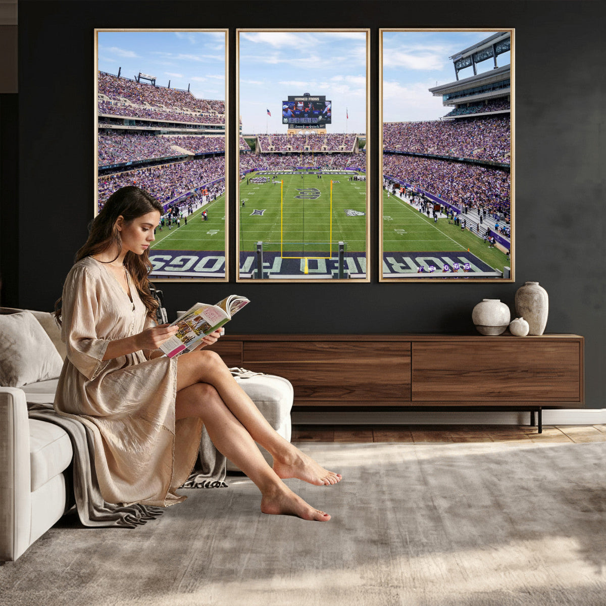 TCU Horned Frogs Football Team Print, Fort Worth Amon G. Carter Stadium, Framed and Ready to Hang