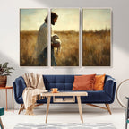 Jesus the Good Shepherd Wall Art Canvas Print, Inspirational Christian Religious Print for Prayer Room
