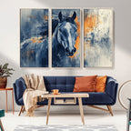 Abstract Blue Horse Wall Art Print Canvas | Western Horse Wall Art for Farmhouse Decor