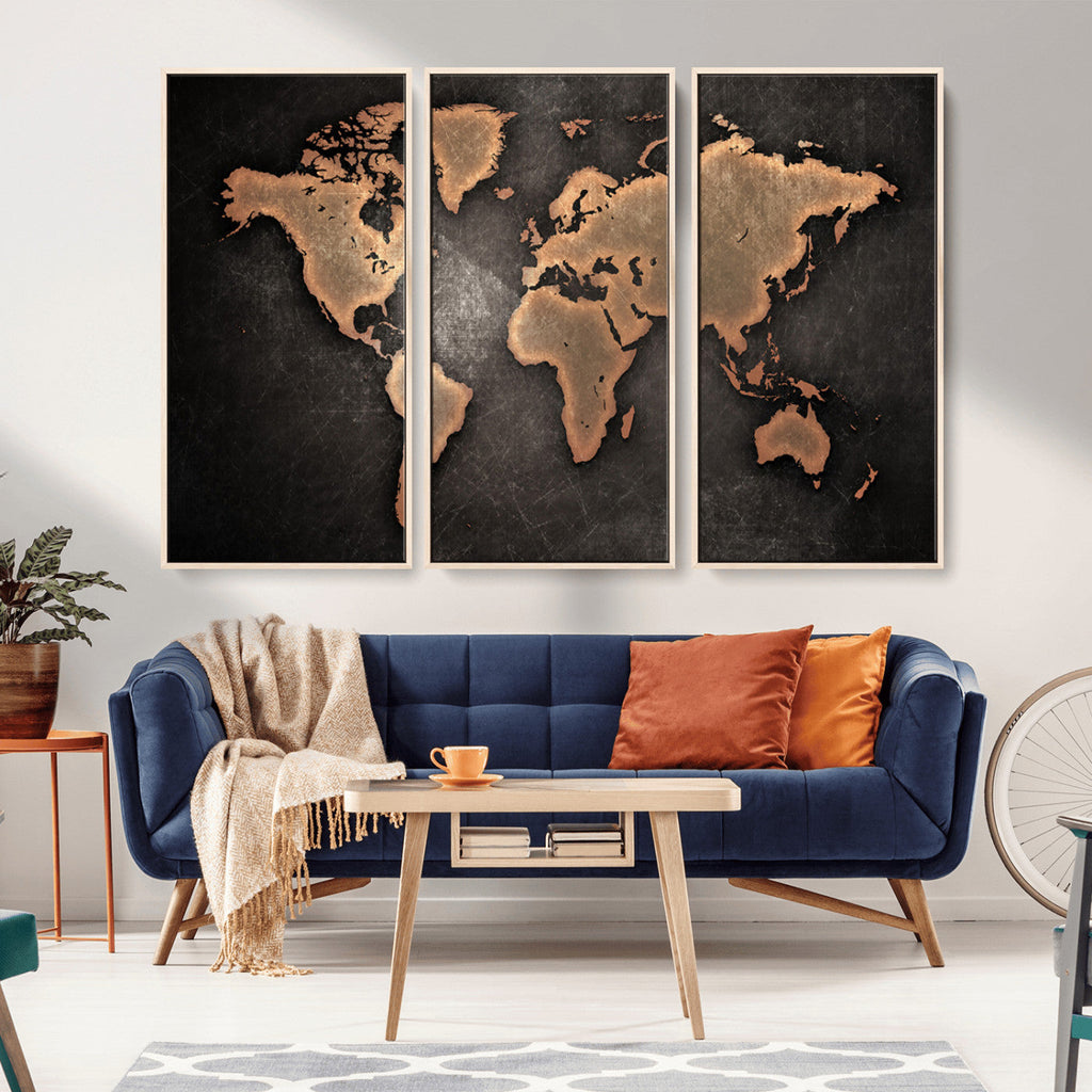 World Map Canvas Print | Framed Travel Map Wall Art for Couples