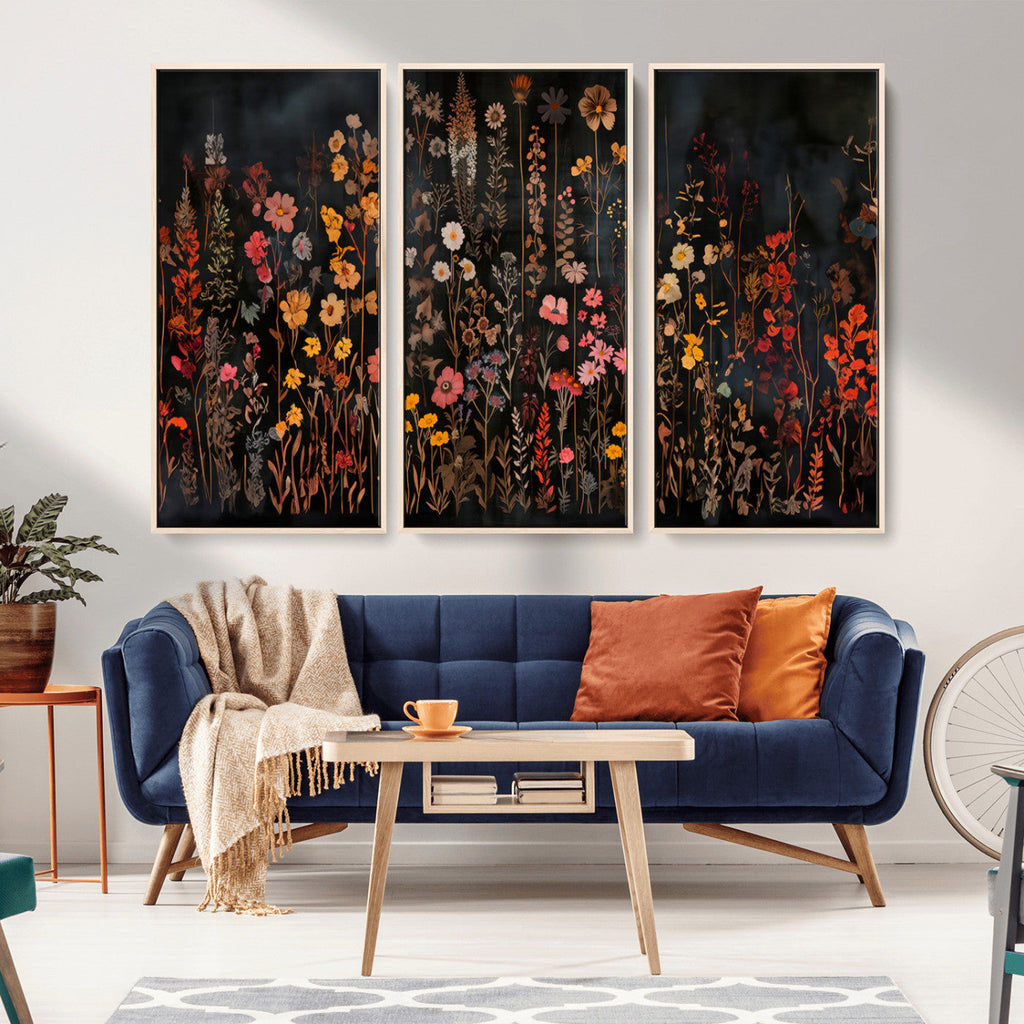 Large Floral Painting Print Illustration Flowers Canvas Wall Art