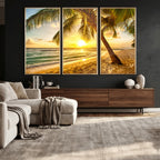 Beach Sunset Canvas Wall Art Print - Tropical Beach Canvas With Palm Trees