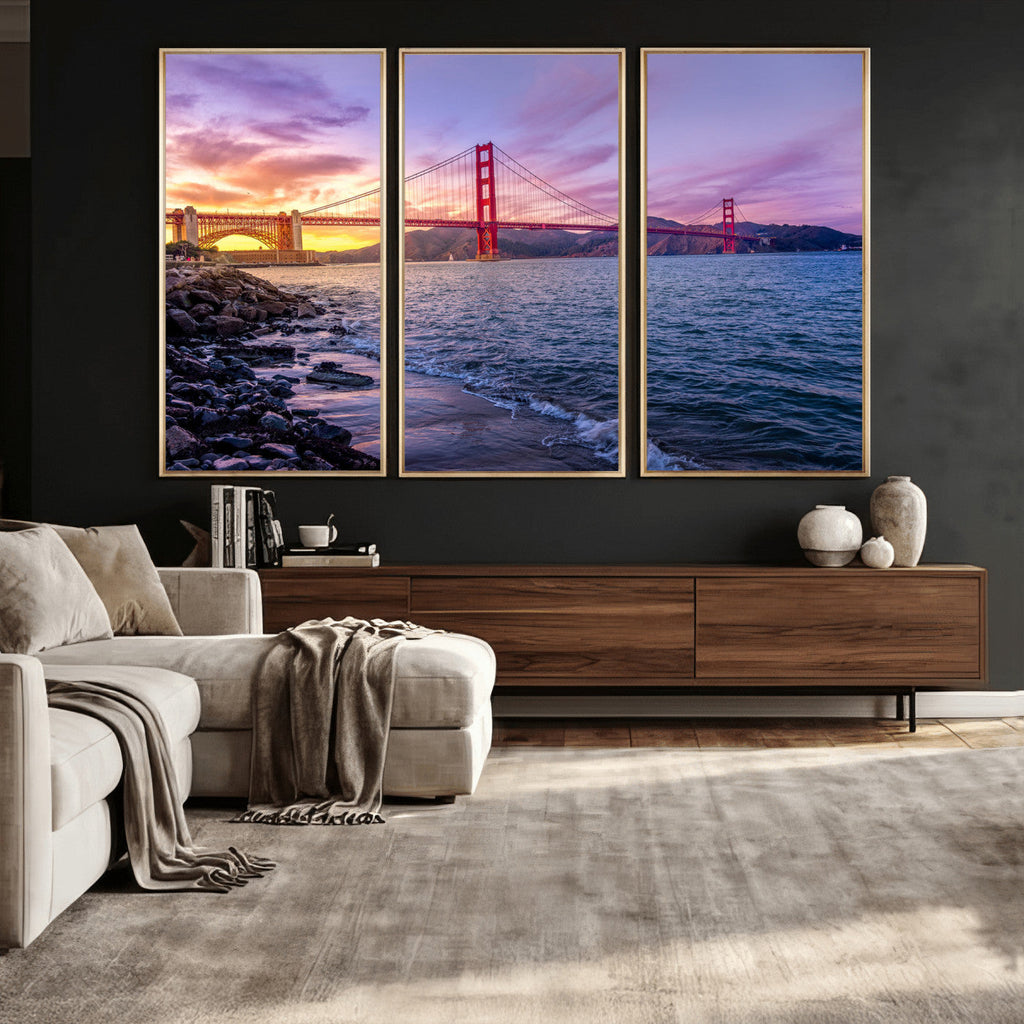 Golden Gate Bridge Wall Art Canvas Print, Framed San Francisco Sunset Landmark