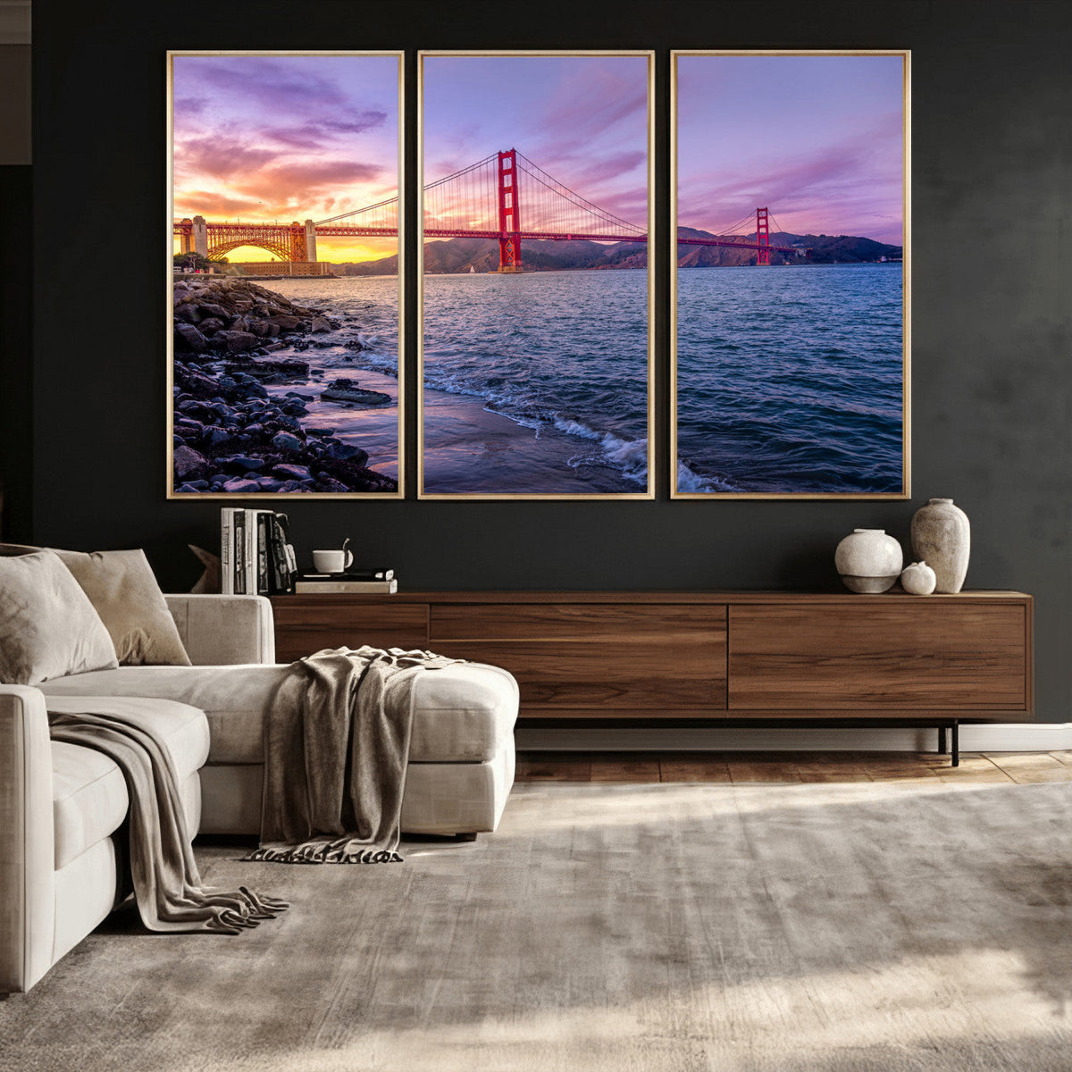 Golden Gate Bridge Wall Art Canvas Print, Framed San Francisco Sunset Landmark