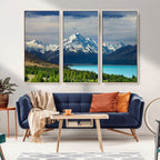 Mount Cook and Lake Pukaki Canvas Wall Art Print | Majestic Snow Capped Peaks