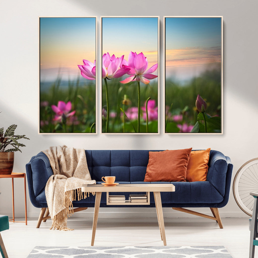 Pink Flower on the Mountain Canvas Print, Framed Pink Flower Canvas Wall Art